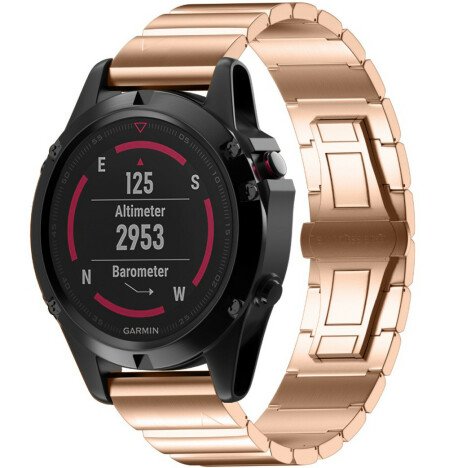 Curea ceas Smartwatch Garmin Fenix 7X / 6X / 5X Plus / 5X / 3 HR / 3, 26 mm Otel inoxidabil iUni Ros